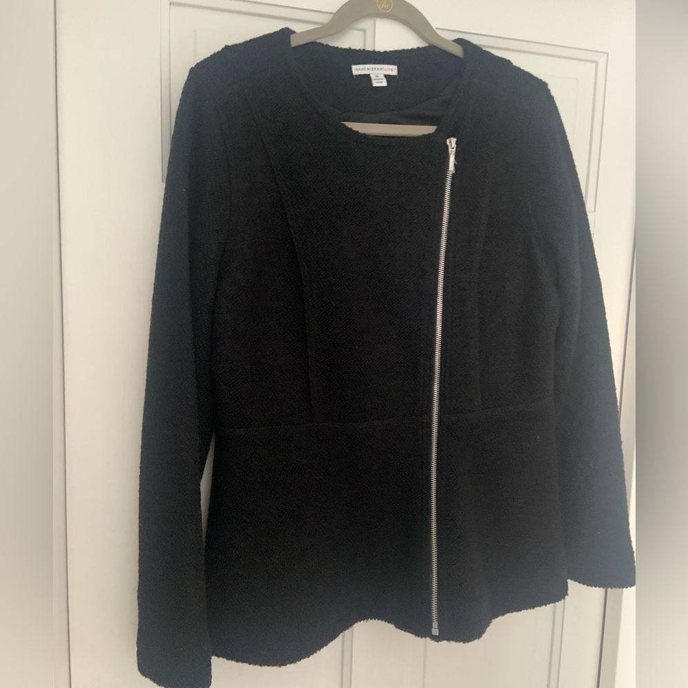 Isaac Mizrahi Women's Black Asymmetrical Zip Jacket